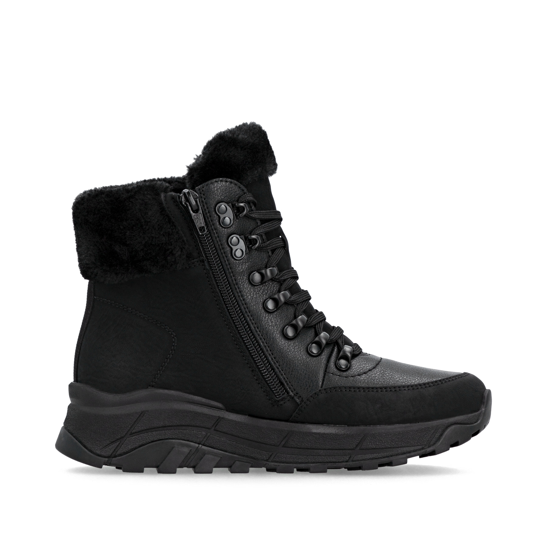 Schwarze Rieker Damen Schnürstiefel W0063-02 mit wasserabweisender TEX-Membran. Schuh Innenseite.
