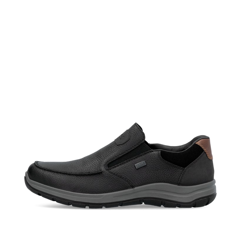 Schwarze Rieker Herren Slipper 03651-00 mit wasserabweisender RiekerTEX-Membran. Schuh Außenseite.