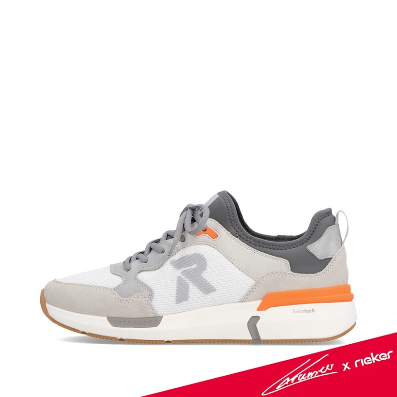 Mocassins Rieker gris pour homme U1405-40 avec bande élastique. Côté extérieur de la chaussure.