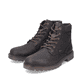 
Dunkelbraune Rieker Herren Schnürstiefel 38842-25 mit einer robusten Profilsohle. Schuhpaar schräg.