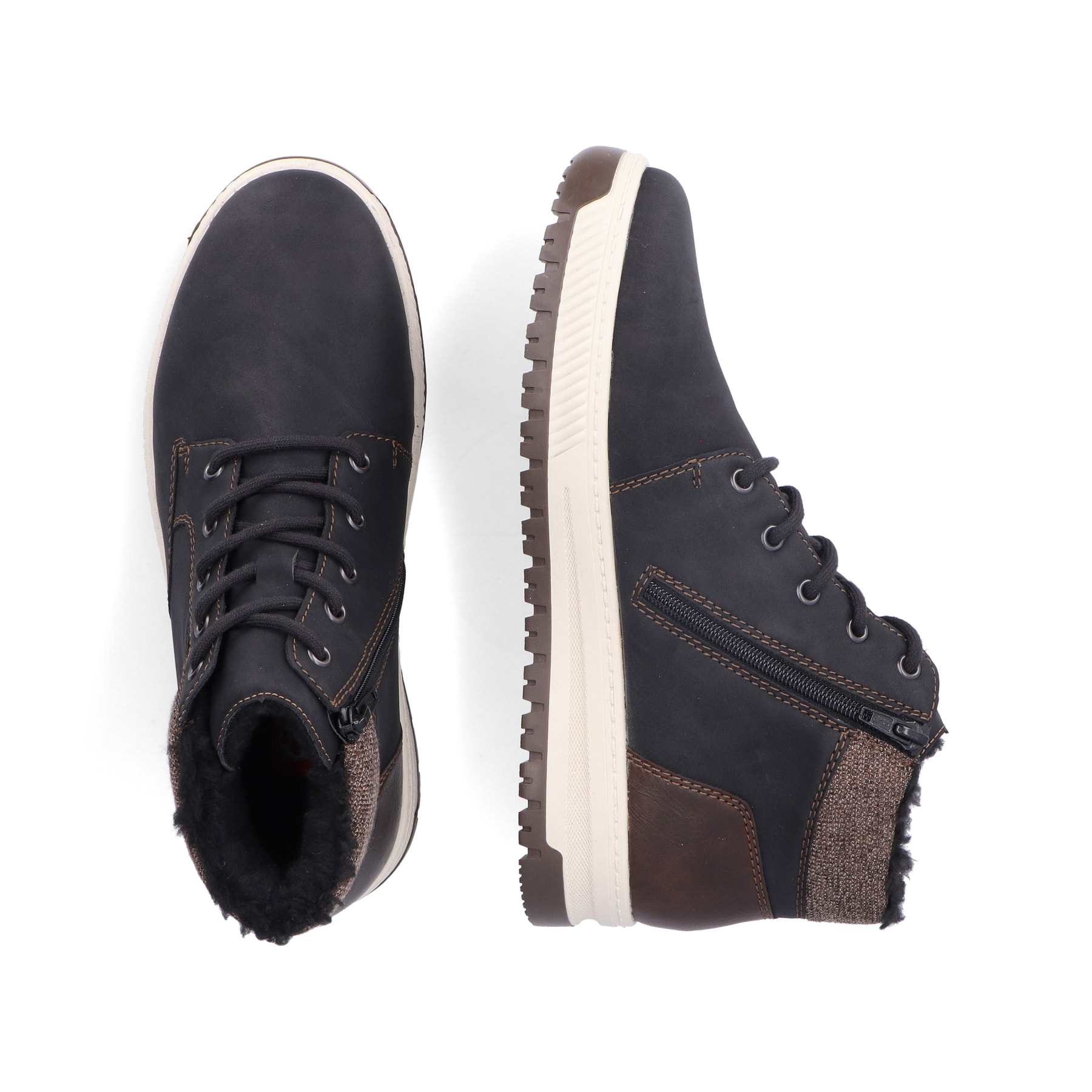Schwarze Rieker Herren Schnürstiefel 38542-00 mit wasserabweisender TEX-Membran. Schuh von oben, liegend.