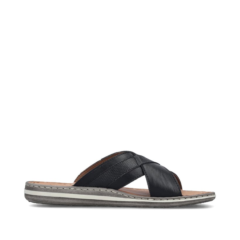 Schwarze Rieker Herren Pantoletten 21082-00 aus Glattleder mit Komfortweite G. Schuh Innenseite.