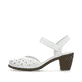 Weiße Rieker Pumps 40991-80 in Löcheroptik mit einem Klettverschluss. Schuh Außenseite.
