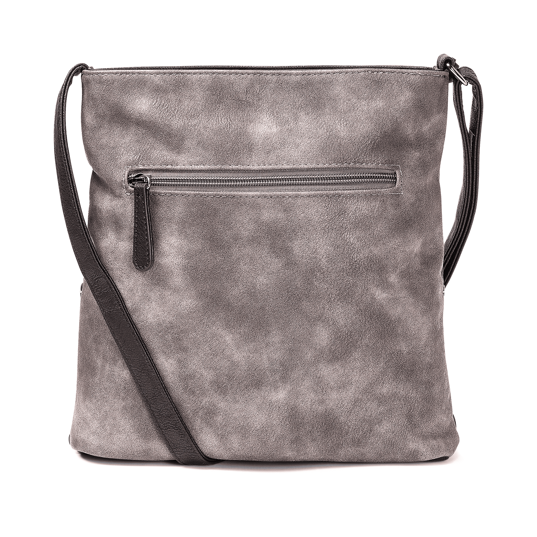 Sac bandoulière Rieker H1301-45 en gris avec finition métallisée, fermeture éclair et poche pour téléphone portable. Verso.
