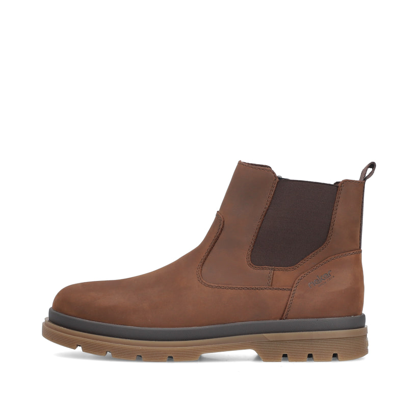 Braune Rieker Herren Chelsea Boots F7051-23 aus Glattleder mit Reißverschluss. Schuh Außenseite.