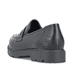 Schwarze Rieker Damen Loafer 45560-02 mit einer extra weichen Decksohle. Schuh von hinten.
