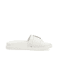 Weiße Rieker Damen Pantoletten W1453-80 mit Gummizug sowie trendigen Schnalle. Schuh Innenseite.