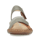 Grüngraue Rieker Damen Riemchensandalen 60866-54 mit einem Klettverschluss. Schuh von vorne.
