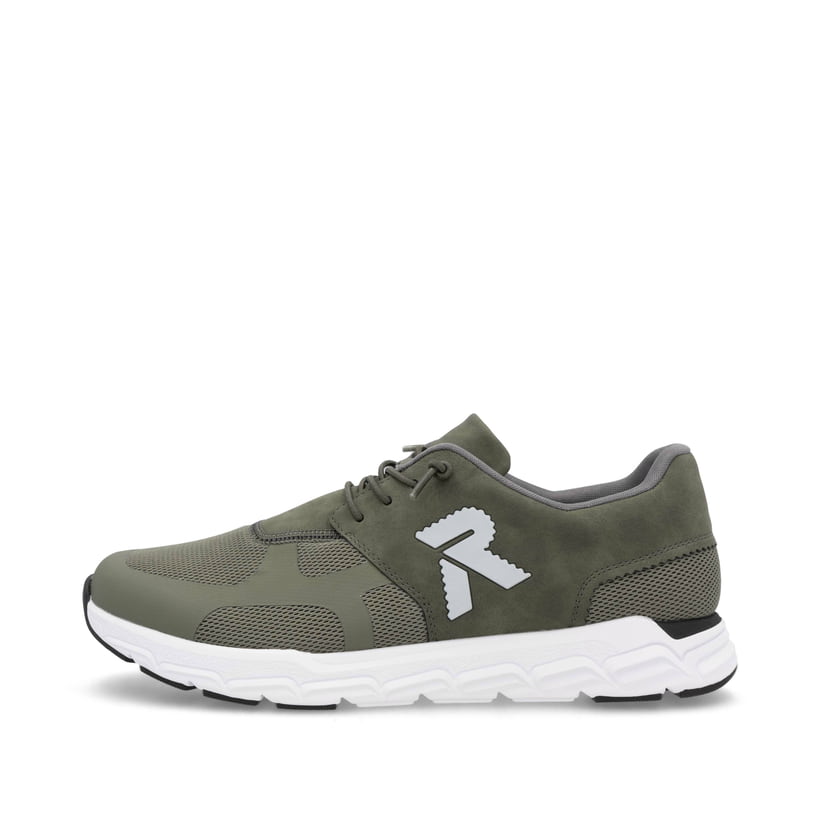 Grüne Rieker Herren Sneaker Low 09100-54 mit einer Gummischnürung. Schuh Außenseite.