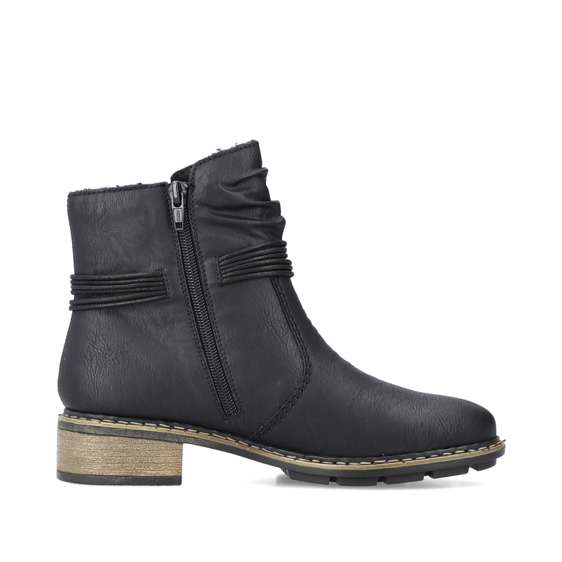 Bottines Rieker noires pour femme 77263-00 avec corde Ã  la mode. Chaussure vue de l'arrière.