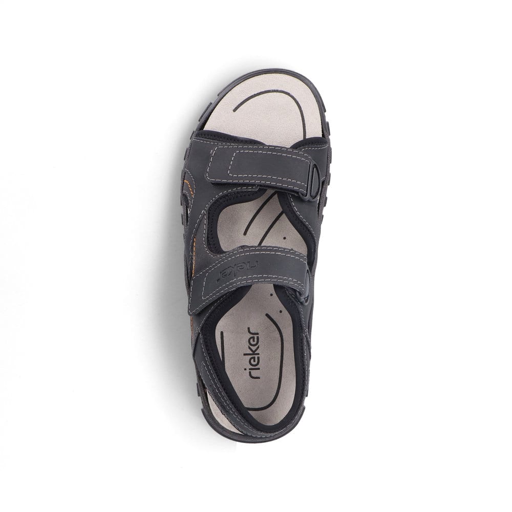 Schwarze Rieker Herren Trekkingsandalen 25053-00 mit einem Klettverschluss. Schuh von oben.