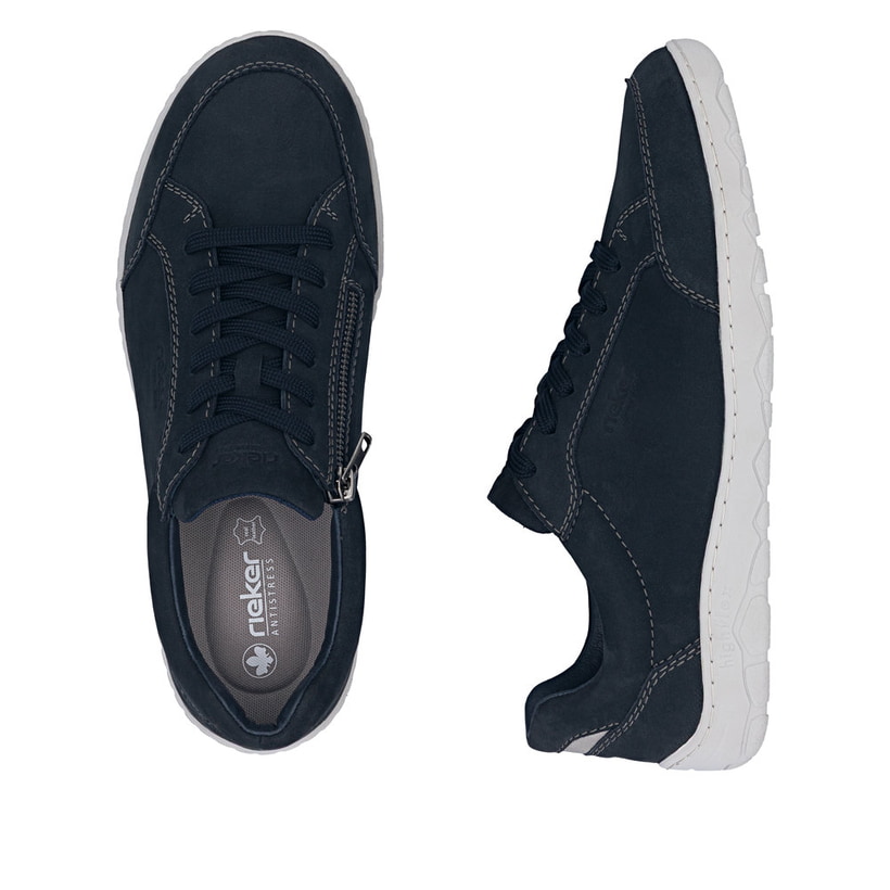 Blaue Rieker Herren Schnürschuhe 08300-14 aus Rauleder, Barfußschuhe. Schuh von oben, liegend.