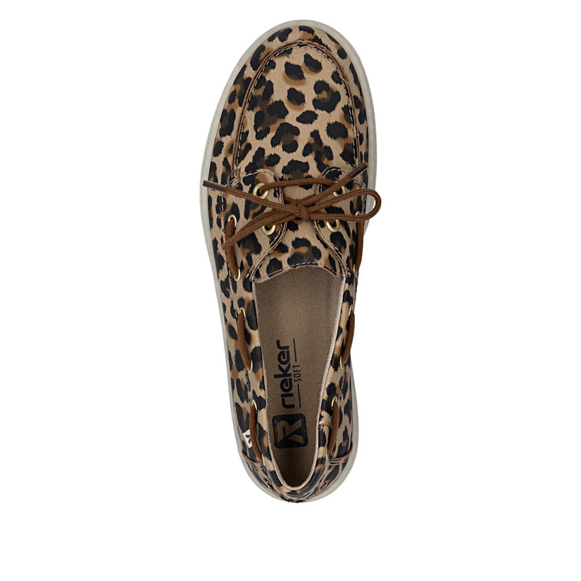 Mehrfarbige Rieker Damen Schnürschuhe L5905-91 mit angesagtem Animal-Print. Schuh von oben.