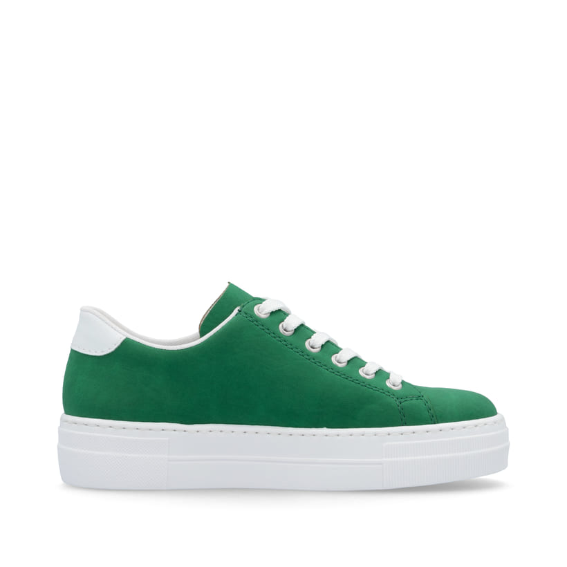 Grüne Rieker Damen Sneaker Low N49W1-52 mit einer Schnürung. Schuh Innenseite.