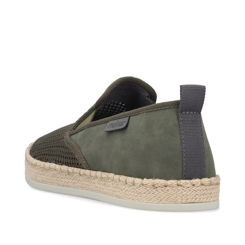 Mocassins Rieker verts pour homme B2661-54 avec bande élastique. Chaussure vue de l'arrière.
