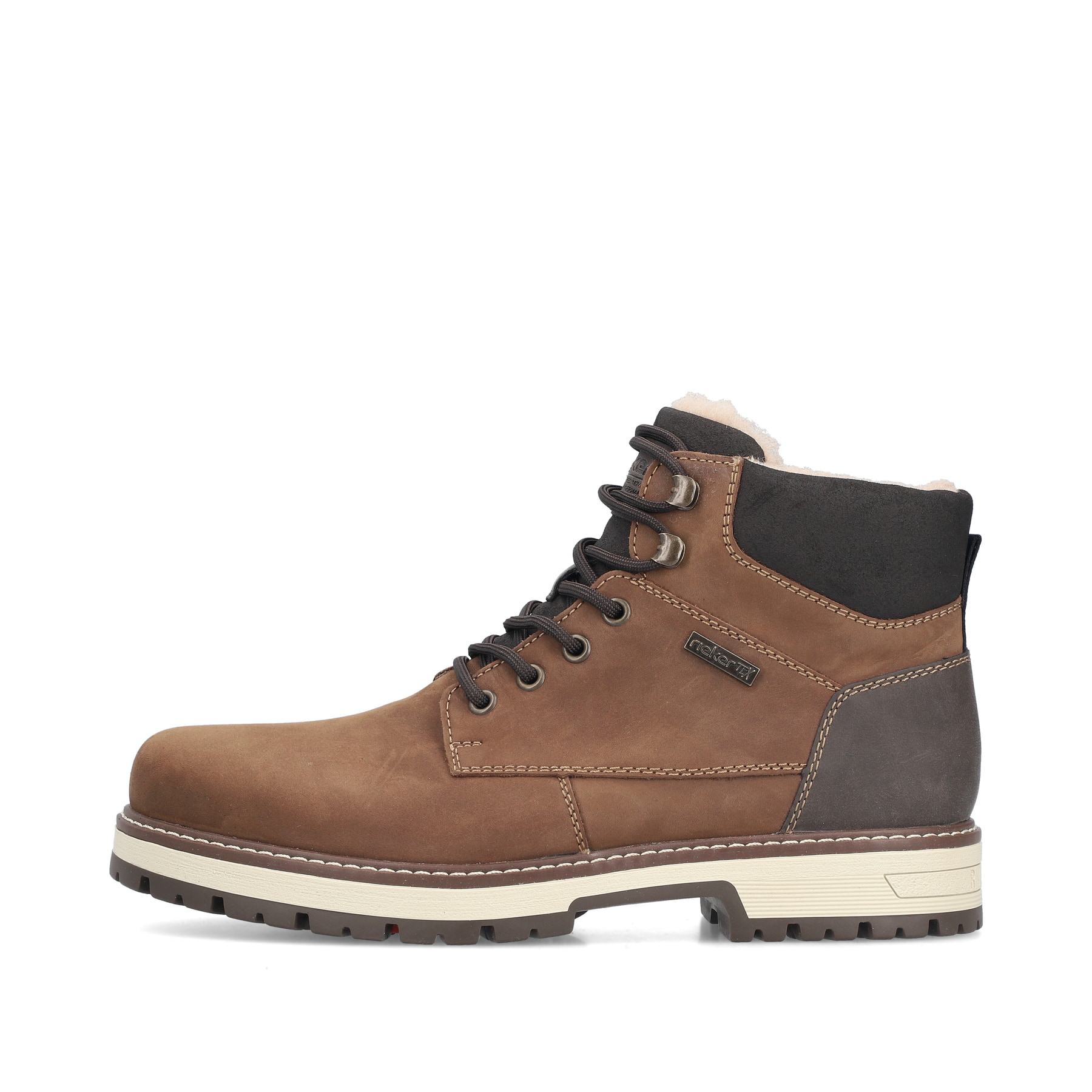 Braune Rieker Herren Schnürstiefel F8311-25 aus Rauleder mit Flip-Grip Sohle. Schuh Außenseite.
