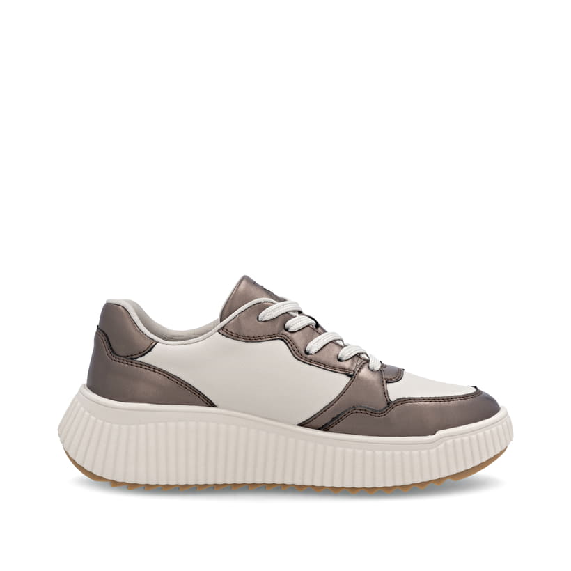 Beige Rieker Damen Sneaker Low W1702-60 aus Glattleder mit Leo-Print. Schuh Innenseite.