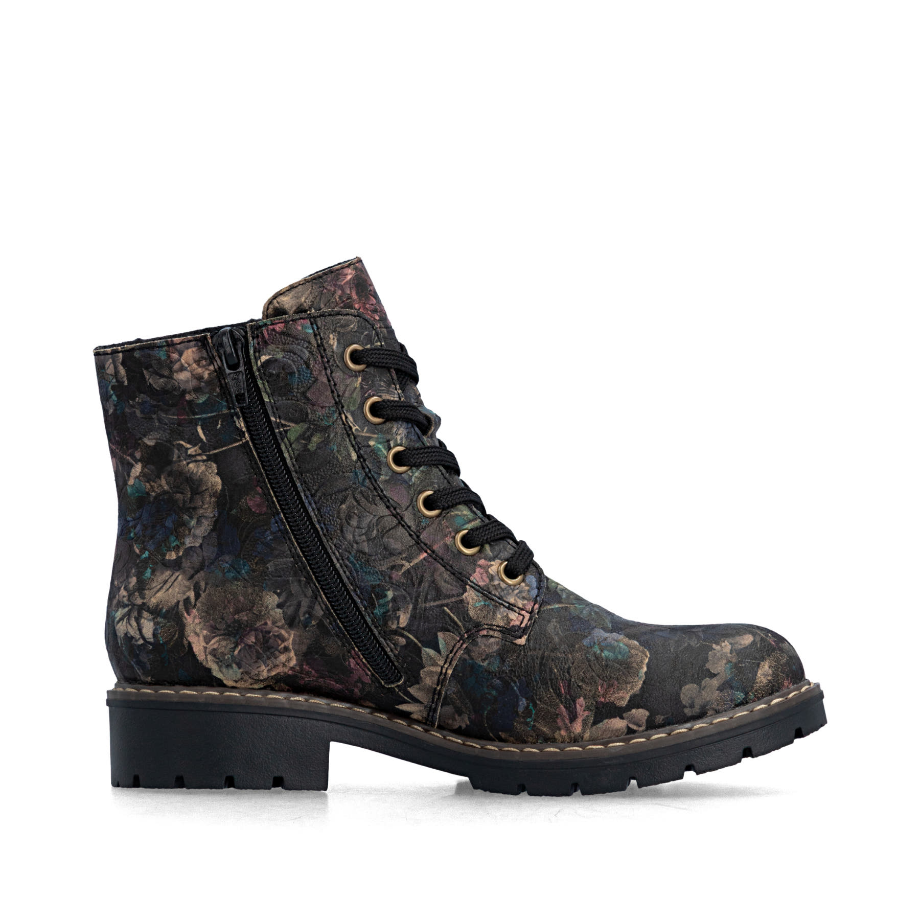 Schwarze Rieker Damen Schnürstiefel Y9103-90 mit wasserabweisender TEX-Membran. Schuh Innenseite.
