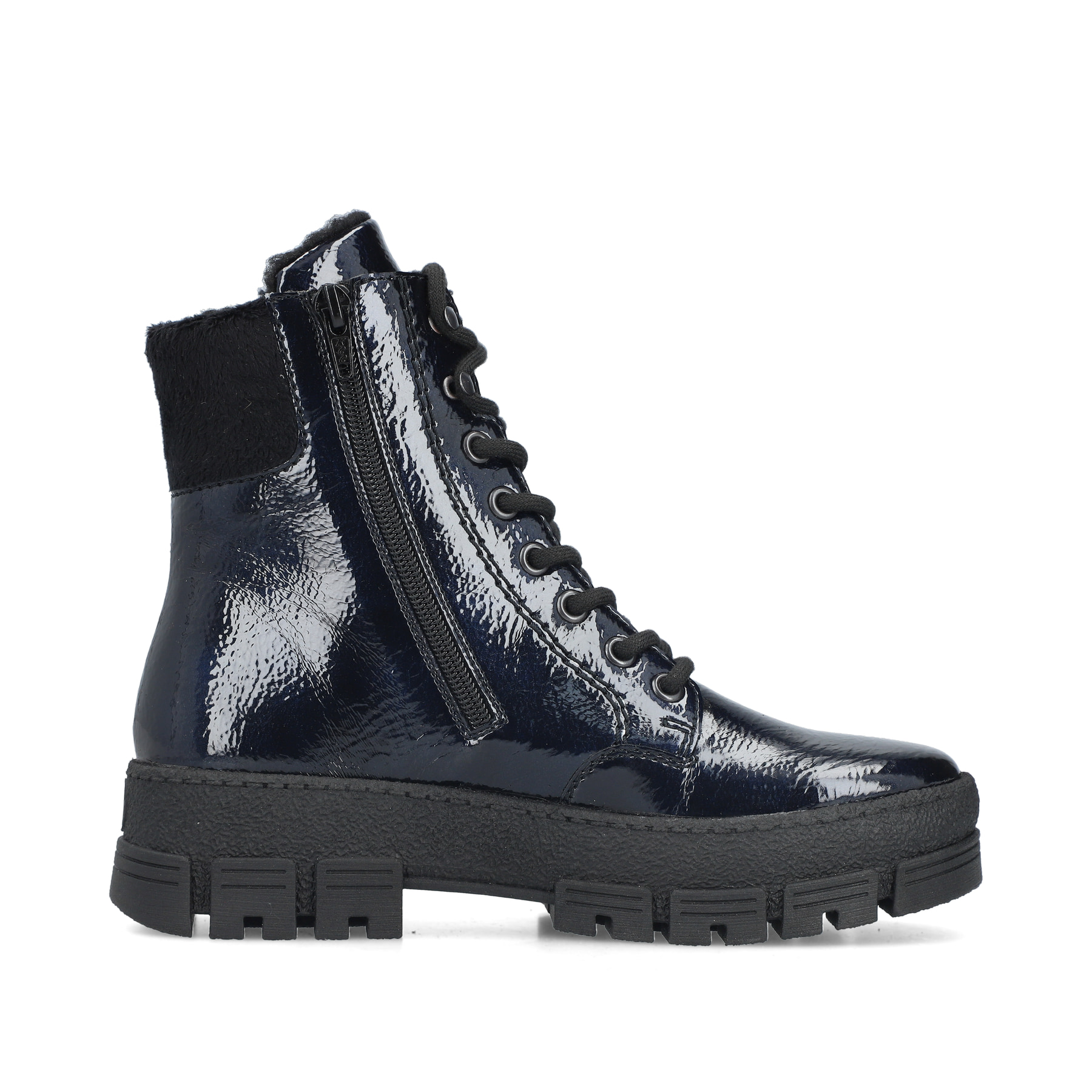 Blaue Rieker Damen Biker Boots Y0220-14 mit Reißverschluss sowie Extraweite H. Schuh Innenseite.