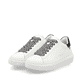 Weiße Rieker Damen Sneaker Low W1201-80 mit einer Schnürung. Schuhpaar seitlich schräg.