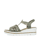 Grüne Rieker Keilsandaletten 67459-52 mit Gummizug sowie sehr leichter Sohle. Schuh Außenseite.