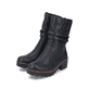 
Nachtschwarze Rieker Damen Kurzstiefel 79260-00 mit einer Profilsohle mit Blockabsatz. Schuhpaar schräg.