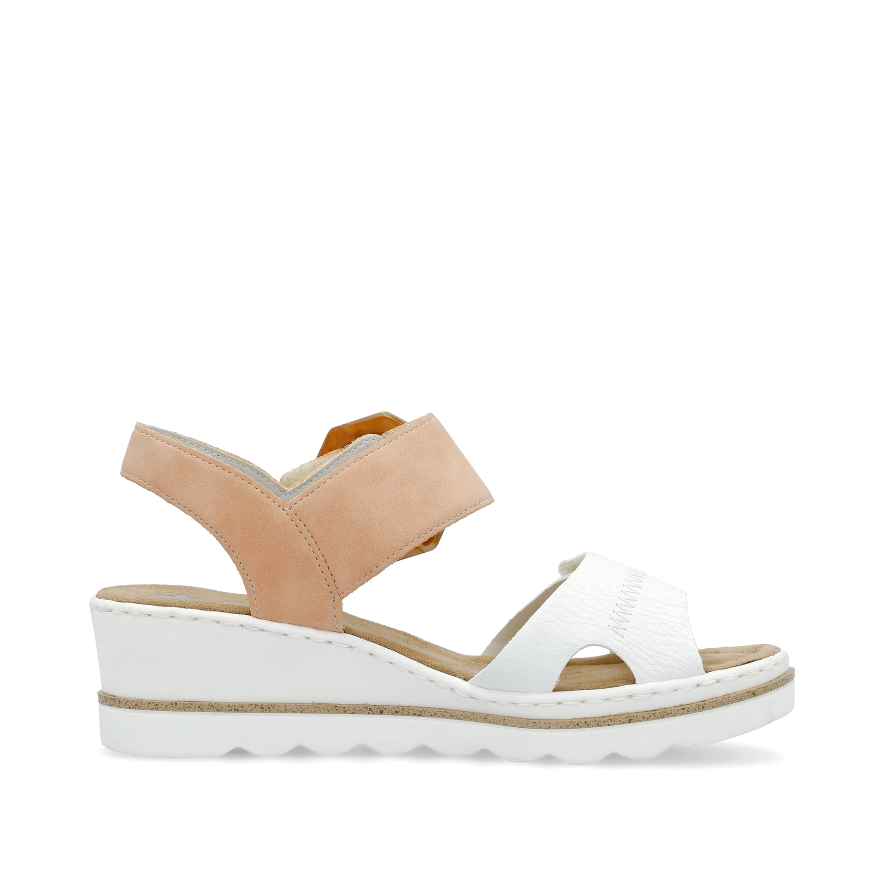 Weiße Rieker Keilsandaletten 67476-38 mit trendigen Schnalle. Schuh Innenseite.