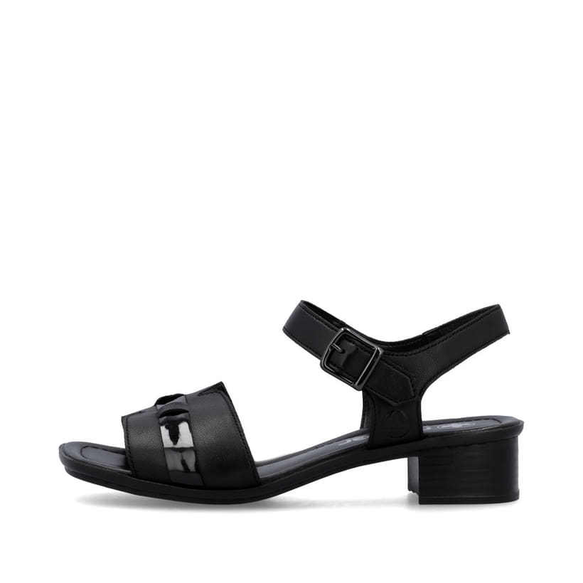 Sandales Rieker noires femme 62685-00 en cuir lisse avec boucle tendance. Côté extérieur de la chaussure.