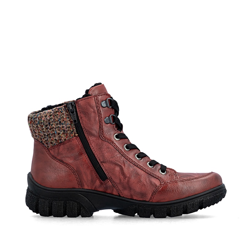 Rote Rieker Damen Schnürstiefel Z7230-33 mit wasserabweisender RiekerTEX-Membran. Schuh Innenseite.
