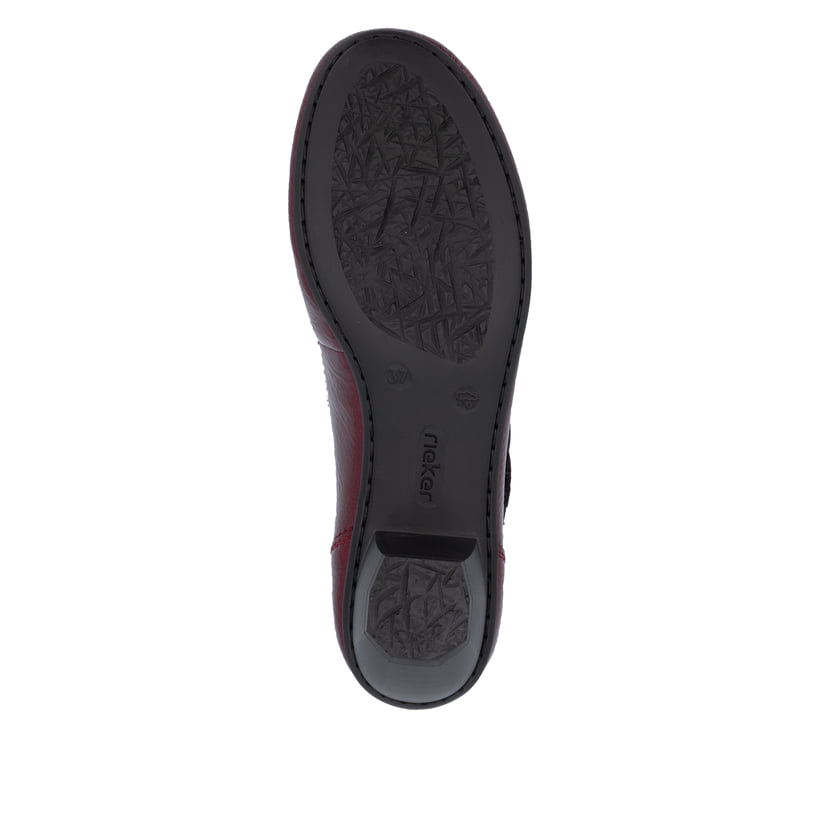 Escarpins Rieker rouges pour femme 41756-33 avec boucle. Semelle extérieure de la chaussure.