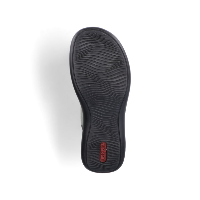 Grüne Rieker Ballerinas 46368-52 mit einem Klettverschluss. Schuh Laufsohle.