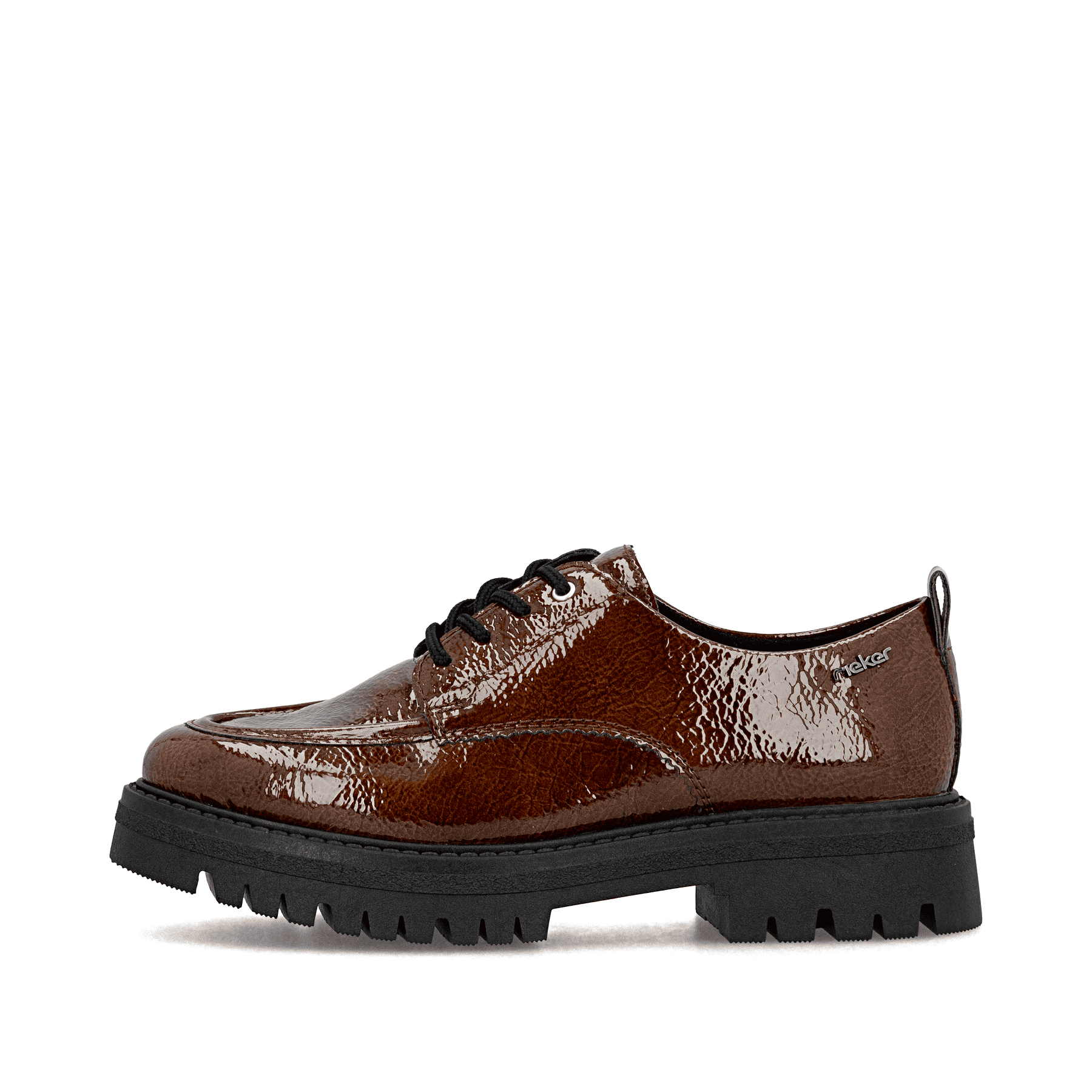 Braune Rieker Damen Schnürschuhe 47500-25 mit einer extra weichen Decksohle. Schuh Außenseite.