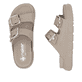 Beige Rieker Damen Pantoletten P2180-60 mit Schnallen sowie ultraleichter Sohle. Schuh von oben, liegend.