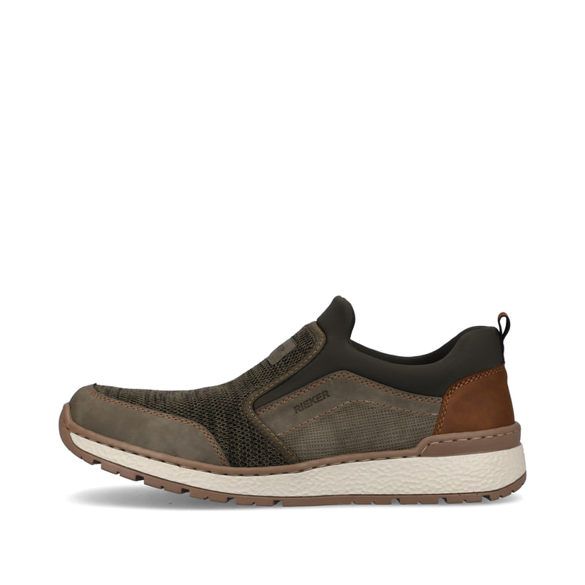 Grüne Rieker Herren Slipper B9051-54 mit Elastikeinsatz sowie Extraweite H. Schuh Außenseite.
