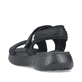 Schwarze Rieker Damen Trekkingsandalen V2166-00 mit einem Klettverschluss. Schuh von hinten.