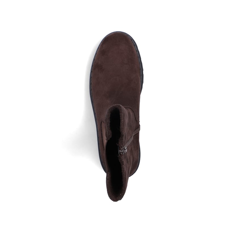 Dunkelbraune Rieker Damen Chelsea Boots Z8983-25 mit einem Reißverschluss. Schuh von oben.