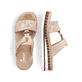 Cremebeige Rieker Damen Pantoletten V79K8-60 mit einem Klettverschluss. Schuh von oben, liegend.