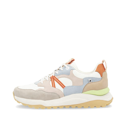 Weiße Rieker Damen Sneaker Low W2501-82 mit Schnürung sowie super leichter Sohle. Schuh Außenseite.