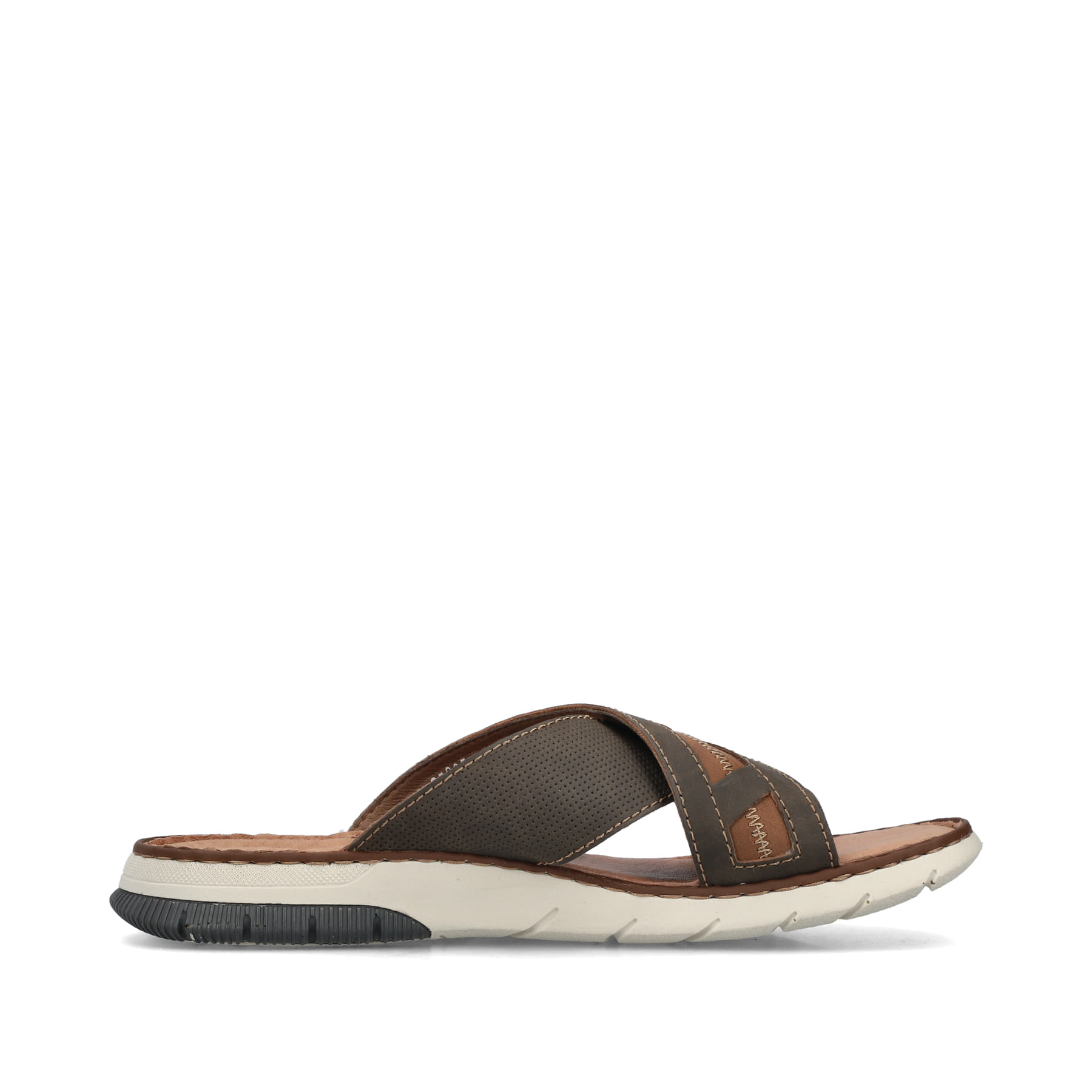 Braune Rieker Herren Pantoletten 25252-25 mit der Komfortweite G 1/2. Schuh Innenseite.