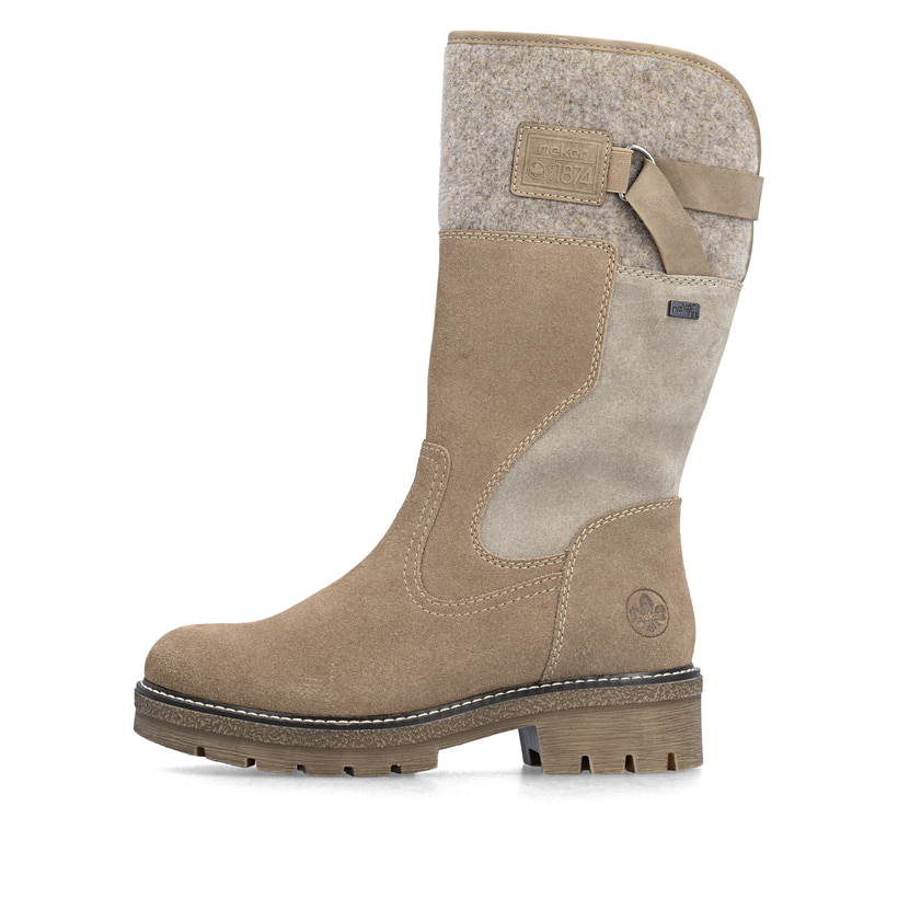 Beige Rieker Damen Hochschaftstiefel Y8153-64 aus Rauleder. Schuh Außenseite.