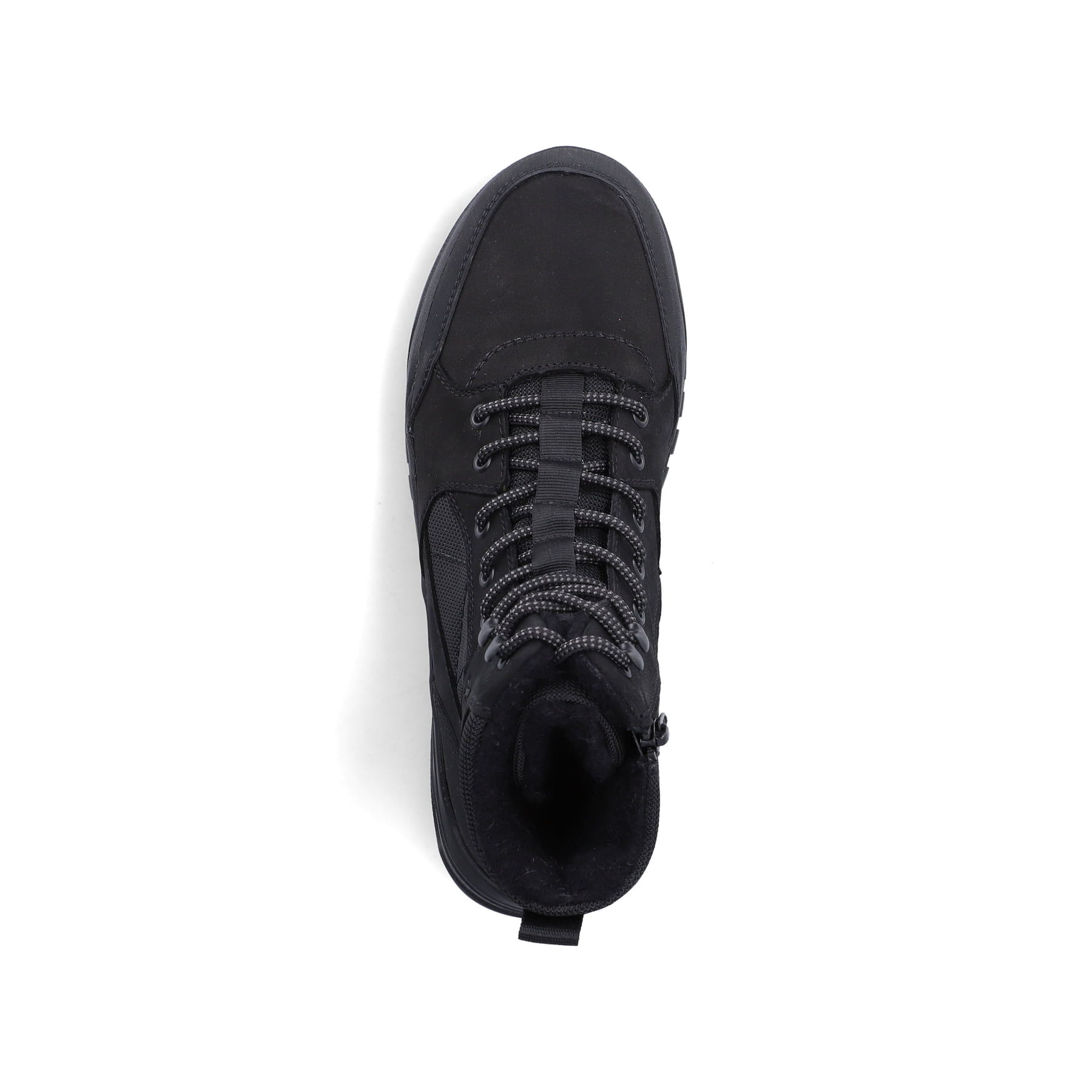 Schwarze Rieker Herren Schnürstiefel U1510-00 mit griffiger Fiber-Grip Sohle. Schuh von oben.