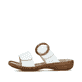 Weiße Rieker Damen Pantoletten 60894-80 mit trendigen Schnalle. Schuh Außenseite.