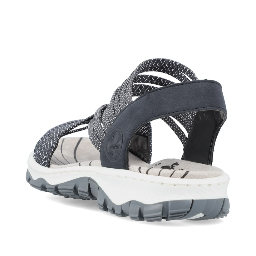 Blaue Rieker Damen Trekkingsandalen 68888-14 mit einem Gummizug. Schuh von hinten.