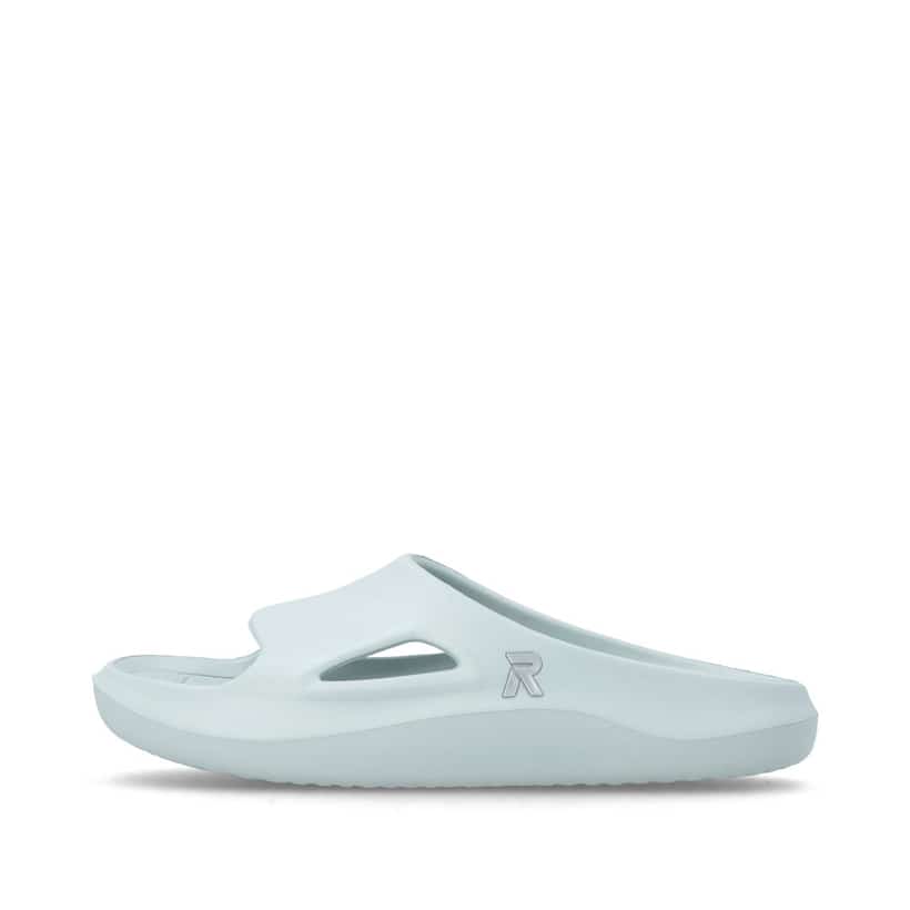 Grüne Rieker Damen Pantoletten W3450-53 mit flexibler und ultraleichter Sohle. Schuh Außenseite.