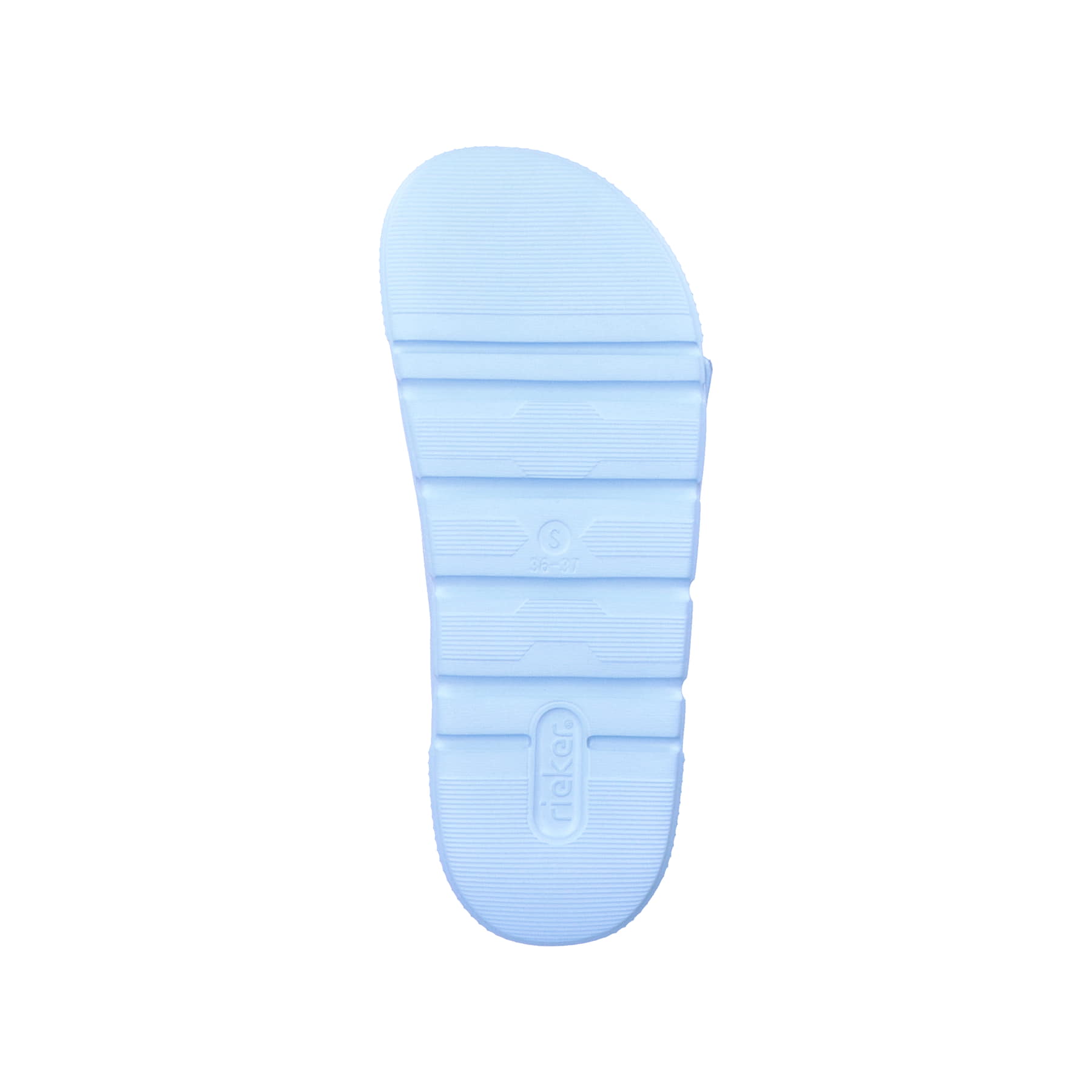 Blaue Rieker Damen Pantoletten P2180-10 mit Schnallen sowie ultraleichter Sohle. Schuh Laufsohle.