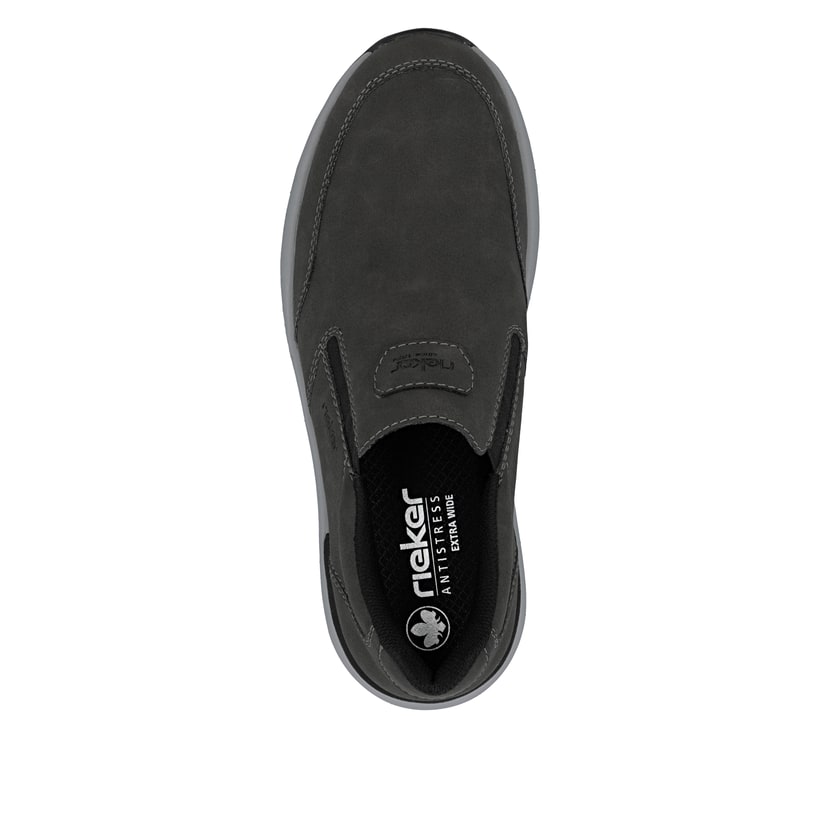 Mocassins Rieker gris pour homme 11550-45 avec bande élastique. Semelle extérieure de la chaussure.