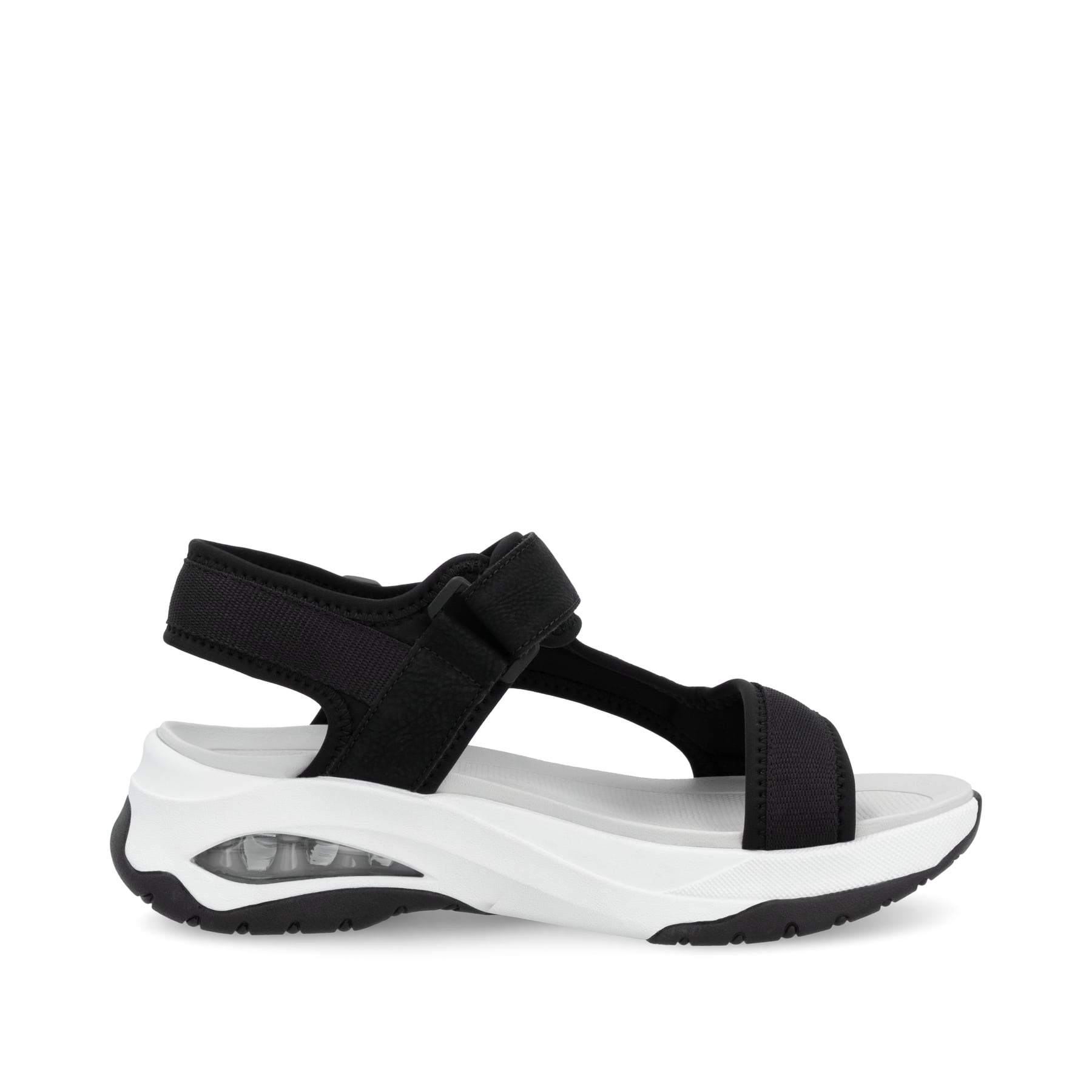 Schwarze vegane Rieker Damen Trekkingsandalen W3151-01 mit einem Klettverschluss. Schuh Innenseite.