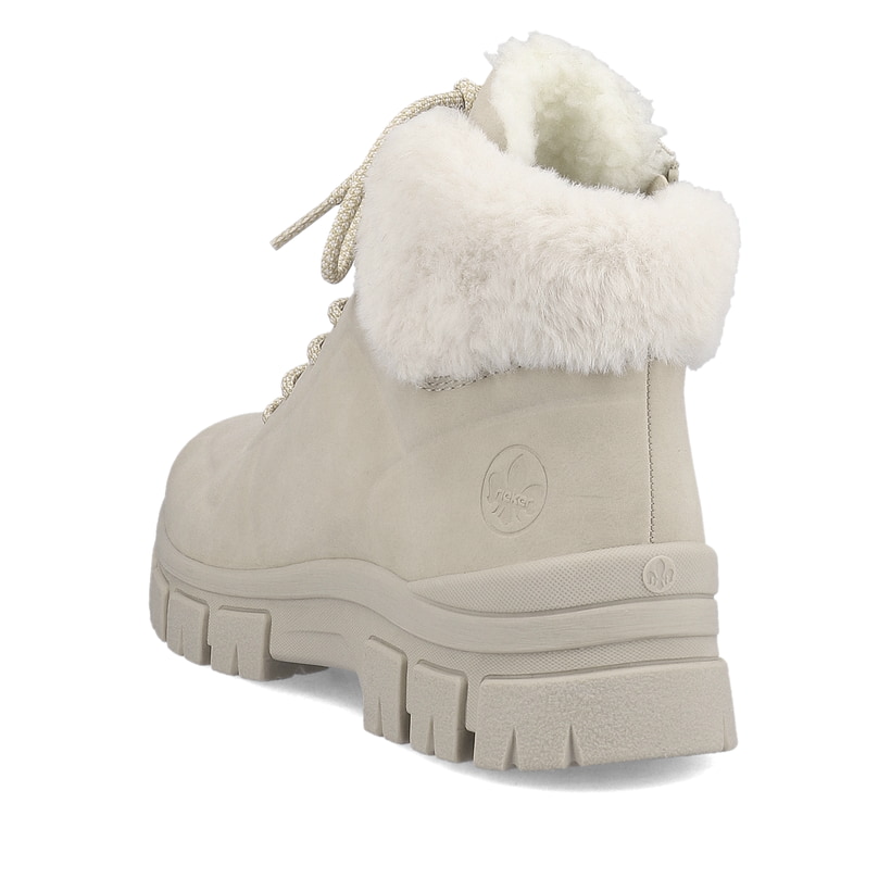 Hellbeige Rieker Damen Schnürstiefel Z1101-62 mit einer robusten Profilsohle. Schuh von hinten