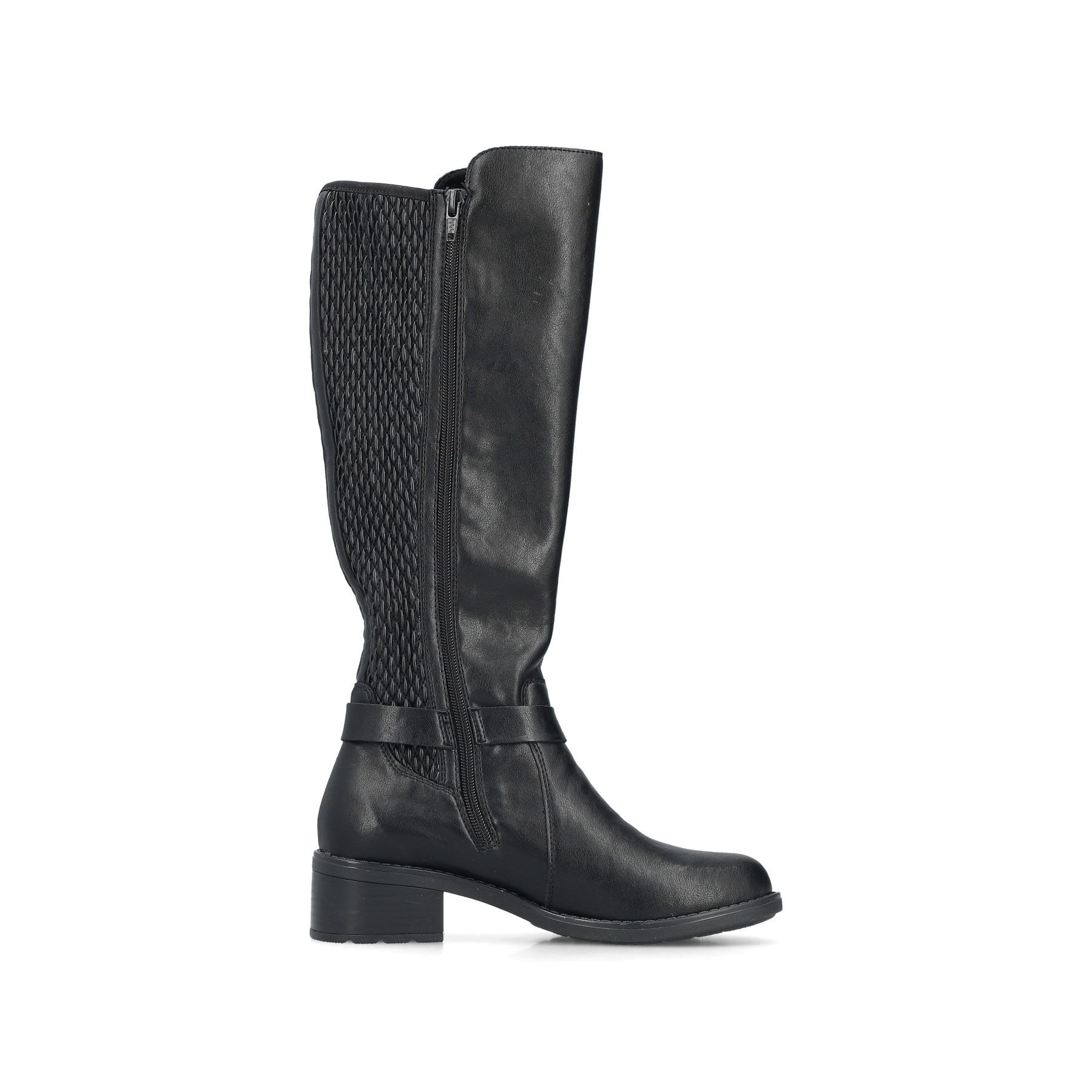 Schwarze Rieker Damen Hochschaftstiefel 75490-00 mit einem Reißverschluss. Schuh Innenseite.