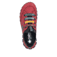 Rot-schwarze Rieker Damen Slipper 57550-33 mit einem Gummizug. Schuh von oben.